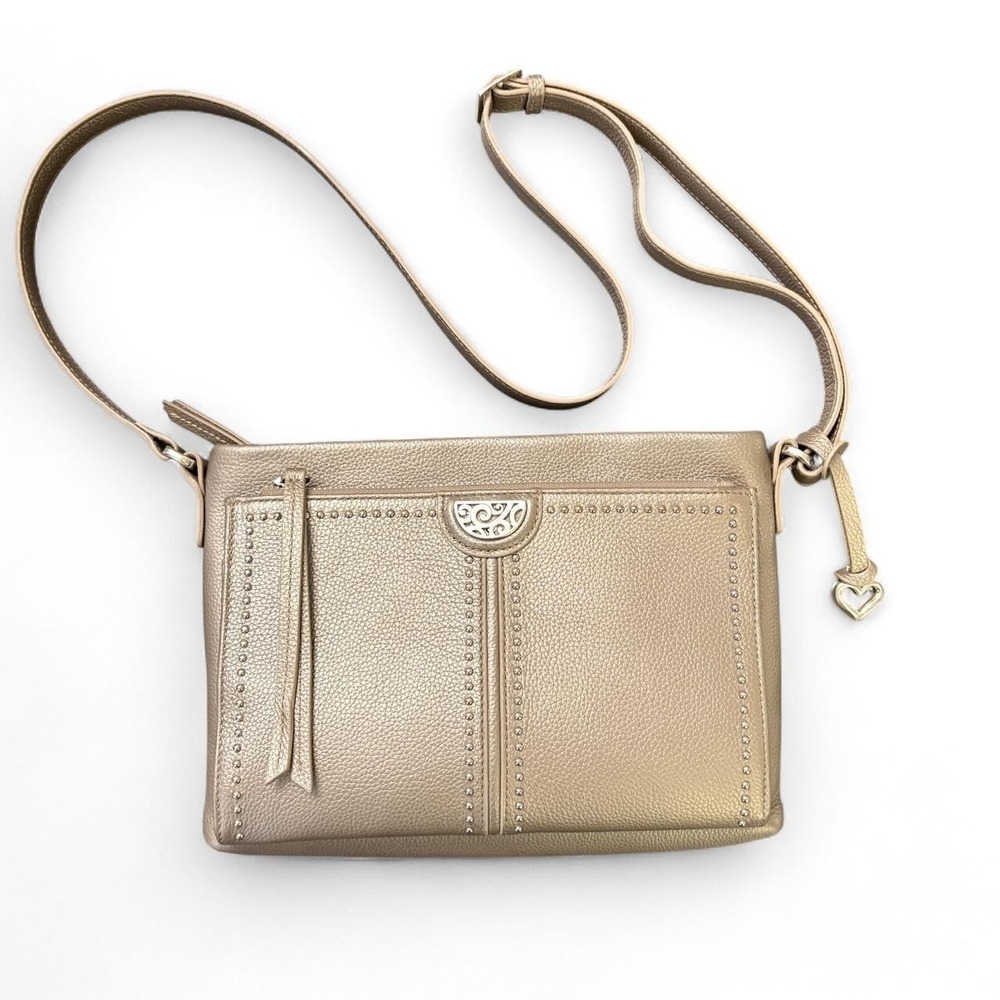 Vintage Brighton Jagger Women's OS Pewter Leather Crossbody Bag Y2K Motochic